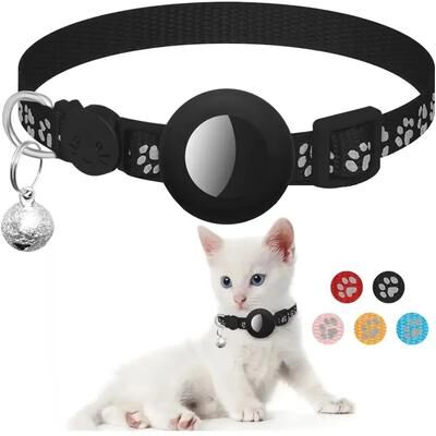 Inspired Finds AirTag Ready Reflective Breakaway Cat Collar With Bell For Kittens & Cats pawprint Midnight