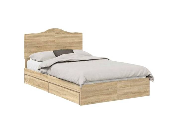 PUGYNBK Bett mit Schubladen Eiche Sonoma 135 x 190 cm Robustes Holz, rechteckiges Design, einfache Montage, Aufbewahrung unter dem Bett