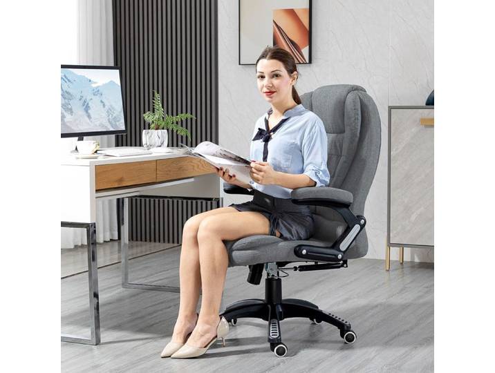 Fauteuil de bureau ergonomique Fauteuil de bureau Confort Massant Chauffant Inclinable Toile de Lin Gris