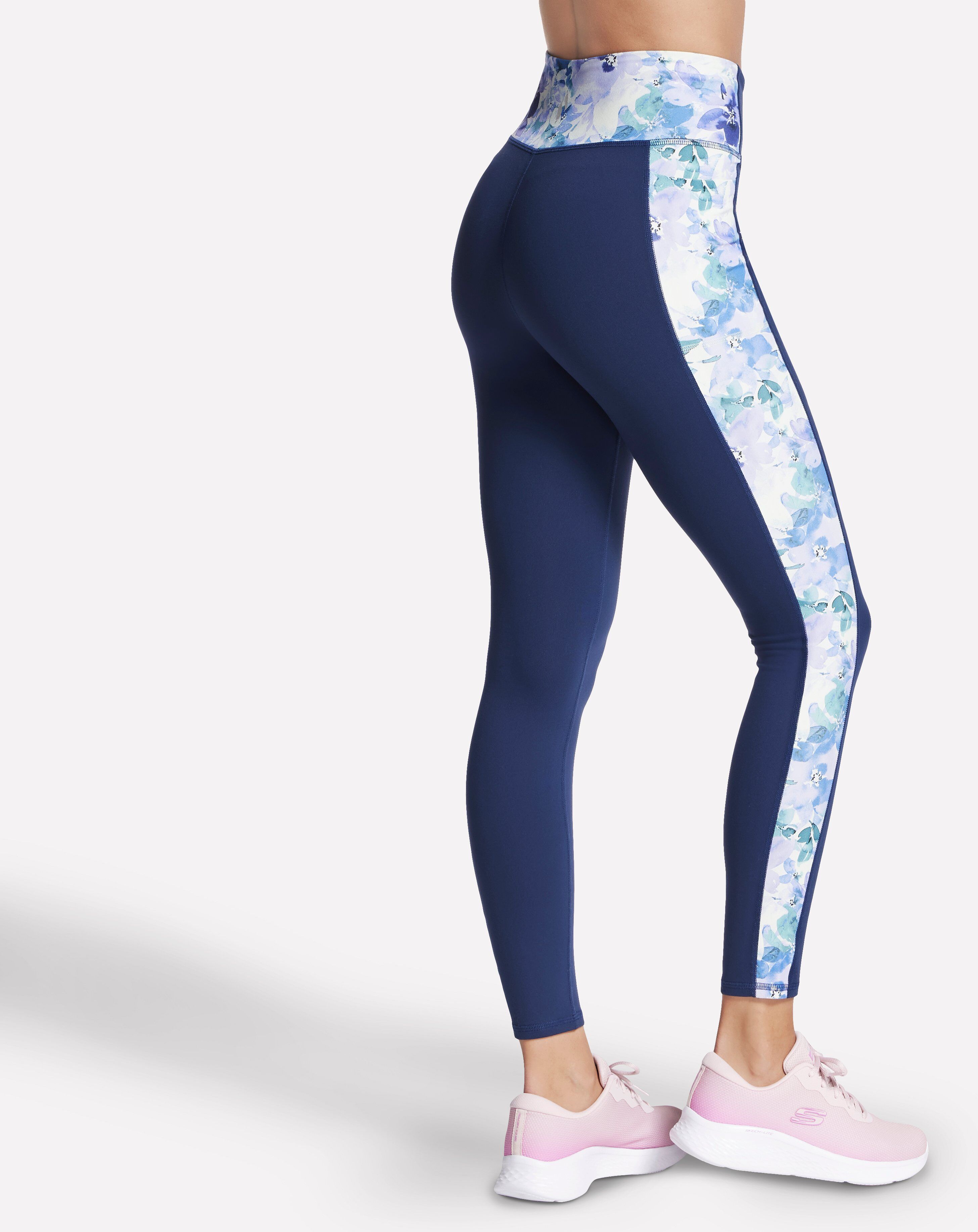 Funktionstights SKECHERS "BLUE SEASCAPE FLORAL", Damen, Gr. XS (34), N-Gr, blau (blau seascape floral), Obermaterial: 88% Nylon, 12% Elasthan, Hosen Funktionstights, aus Nylon und Elasthan, elastisches Material, auch in grossen Grössen blau seascape flora