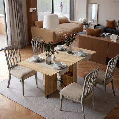 ZWYO HOSIMU "Space-Saving Folding Dining Table, 55"" Rectangular Kitchen Table with 2 Wheels & Storage Racks, Pear Wood"