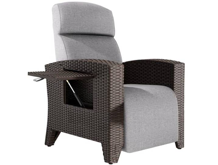ONKBOITE Relaxliege Liegesessel, Ergonomische Relaxliege Rattansessel, Verstellbare Rückenlehne, mit Dickem Kissen, Geeignet für Drinnen, Balkon, Garten, Innenhof(Schwarz Rattankanten + Gray Kissen)