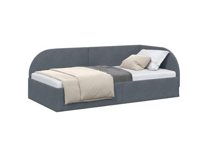 vidaXL Eckbettgestell Dunkelgrau 90 x 190 cm Samt Die L-Form nutzt den Raum voll aus, Wandelt sich vom Sofa ins Bett, Verstellbares Kopfteil kann angepasst werden