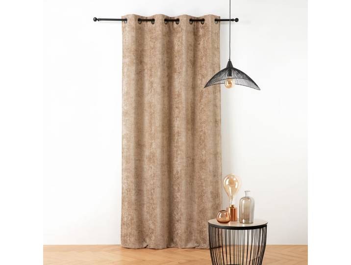 Rideau thermique et phonique velours chenille polyester beige chamois