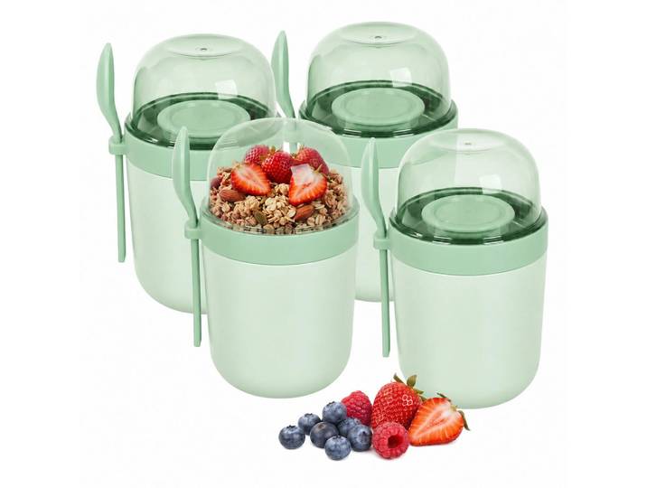 Relaxdays Müslibecher Grün 4er-Set, Kunststoff, Küchenzubehör, Vorratsbehälter, Vorratsdosen