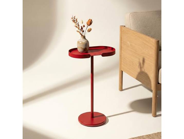 Siqual Design Stan Beistelltisch Metall für Balkon und Terrasse, Blutorange Ovaler, schmaler Beistelltisch aus Aluminium, wetterfest und sorgfältig in der EU gefertigt - für drinnen und draußen.