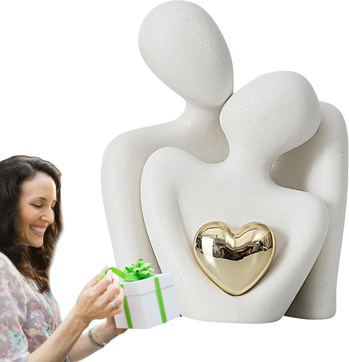 Keramisch Paarbeeld - Abstract Liefdesbeeldje - Wit - Hoogte: 15 cm