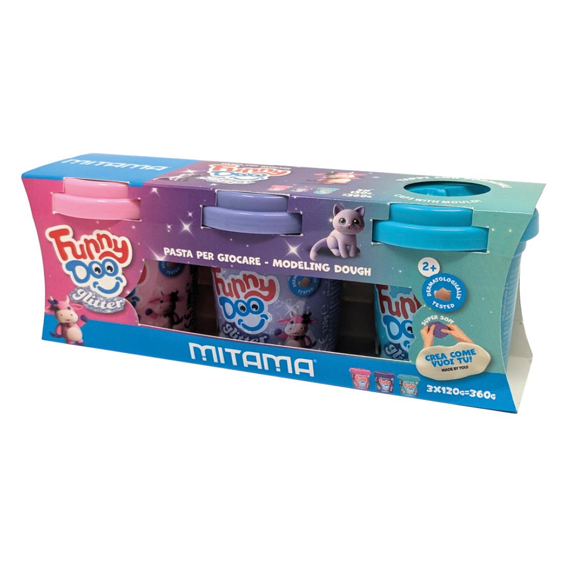Mitama Modellierset Funny Doo 360g 3910021 Tris Glitter, 3 Stück (3910021)