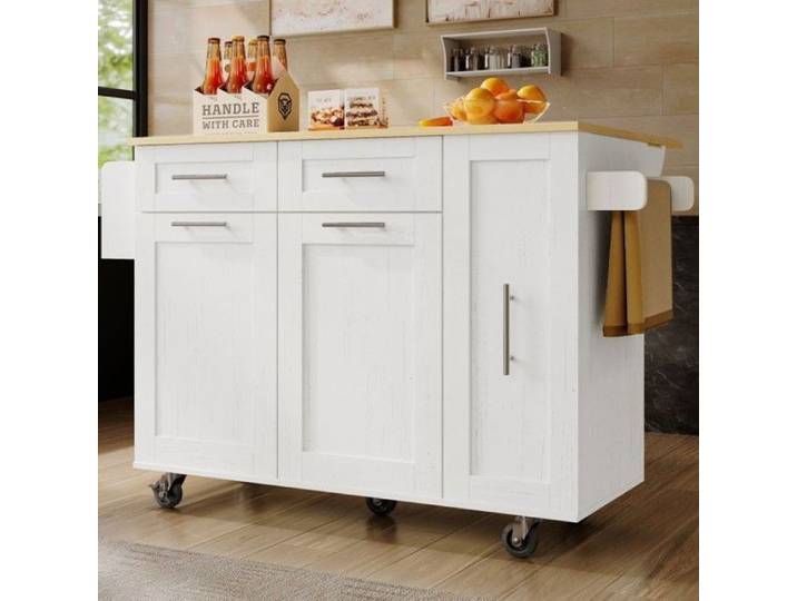 Îlot cuisine multifonction blanc effet bois Buffet desserte + Snack + Rangements extensibles multicolore DESSERTE DE CUISINE