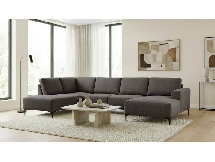 Wohnlandschaft, Chenille, Anthrazit, 333×198 cm, U-Form, Skandinavisch, Home-affaire