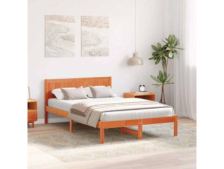KTHLBRH Bett aus massivem Kiefernholz, braun, 120 x 200 cm Modernes Design, inklusive Kopfteil, einfache Montage, Tragkraft 200 kg, einfache Wartung