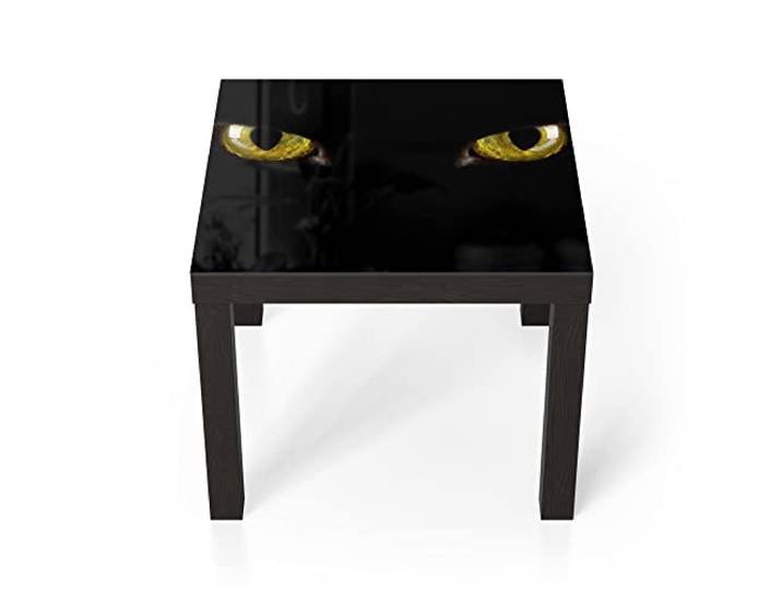 DEQORI Glastisch schwarz klein 55x55 cm Motiv Unheimliche Katzenaugen ausgefallener Beistelltisch aus Glas Hochglanz Couchtisch fürs Wohnzimmer moderner Couch Tisch mit Design