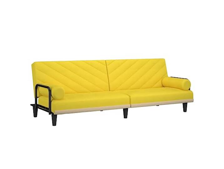 Makastle SchlafSofa Couch mit Armlehnen Hellgelb Stoff