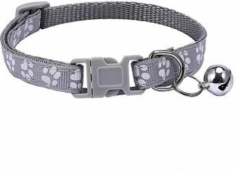 Uplift Essentials Adjustable Footprint Print Pet Collar Lightweight Quick Release Safety Necklace With Crisp Bell gray