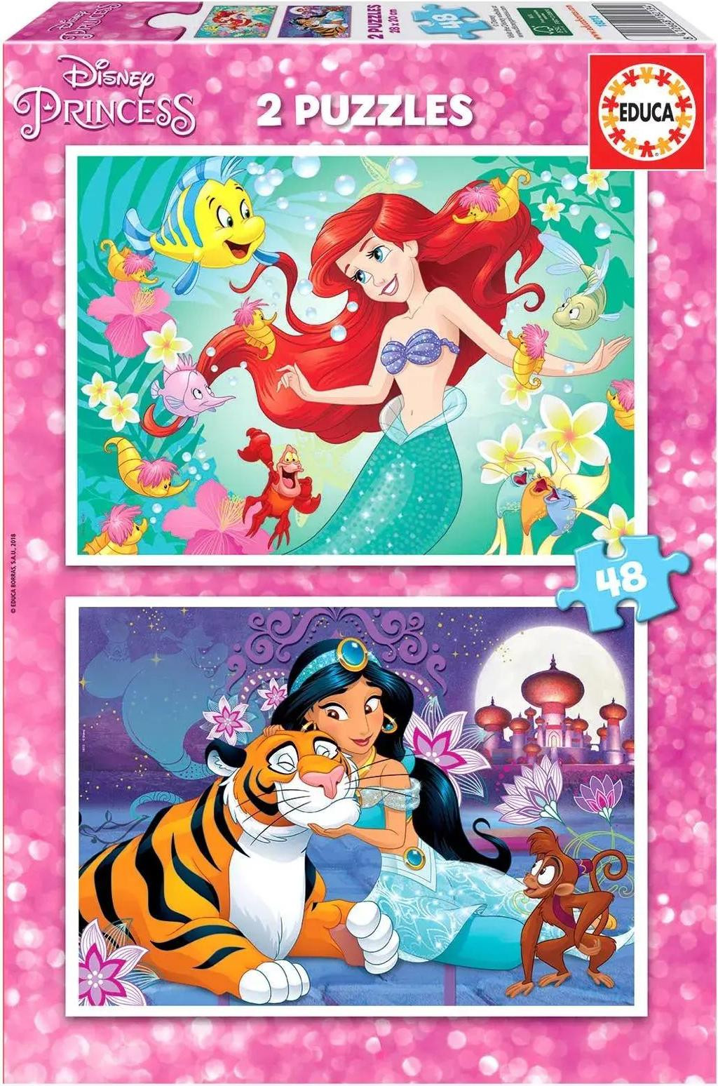 Educa Borras Disney Puzzel met Prinsessen Ariel en Jasmine, 2 x 48 stukjes
