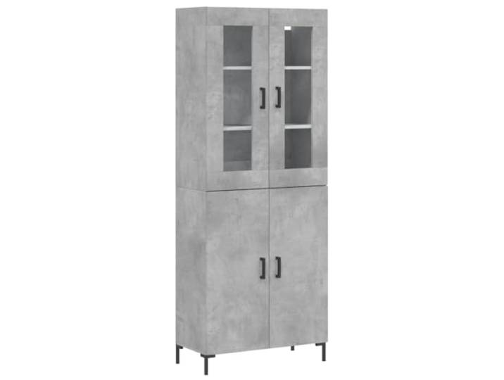 HGFDVCMR Highboard Betongrau 69,5x34x180 cm Schrank mit Türen Eleganter Wohnzimmerschrank aus robustem Holzwerkstoff mit stabiler Glas-Tür und modernen Metallfüßen.