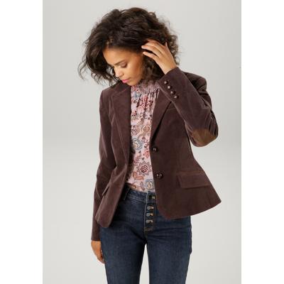 Jackenblazer ANISTON CASUAL, Damen, Gr. 42, braun (dunkelbraun), Web, Obermaterial: 97% Baumwolle, 3% Elasthan. Futter: 100% Polyester, unifarben, figurbetont hüftlang, normaler Saum mit Knöpfen, Blazer, mit Stoff-Einfassungen und Ärmelpatches,...