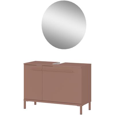 Badmöbel-Set GERMANIA "Laurino", toffee, B:80cm H:200cm T:34cm, Glas, Holzwerkstoff, Metall, Kastenmöbel-Sets, Badmöbel-Set, mehrteiliges Set mit Waschbeckenunterschrank und rundem Spiegel