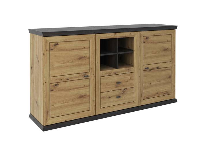 Hom`in Sideboard, Dunkelgrau, Eiche Artisan, 2 Fächer, 2 Schublade(n) Schubladen, 160x89.3x43 cm, Typenauswahl, Beimöbel erhältlich, stehend, Wohnzimmer, Kommoden & Sideboards, Sideboards