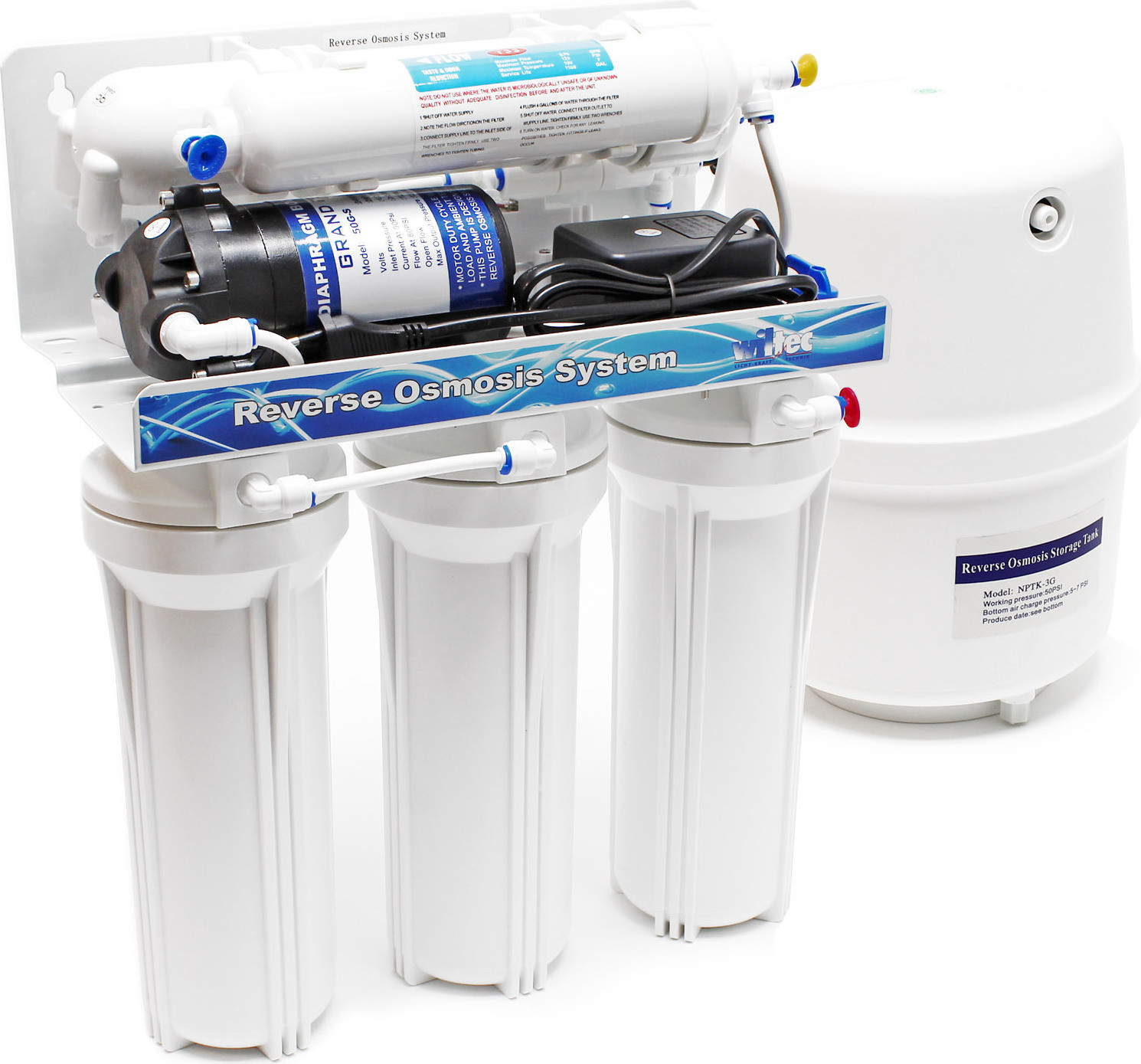 Naturewater omgekeerde osmose systeem met 5 filters, capaciteit 180 liter per dag, inclusief drukverhogingspomp en handmatig ventiel