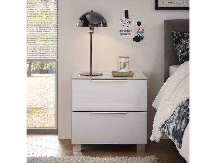 Table de chevet 45cm Blanc/Blanc/Imitation chêne