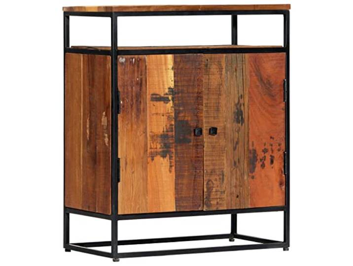 HEFZGDB Vintage Beistellschrank mit Stahlgestell und Sideboard aus recyceltem Altholz Unikat, Beistellschrank aus Altholz mit Ablagefach, massiver Altholzschrank mit Zwei Türen