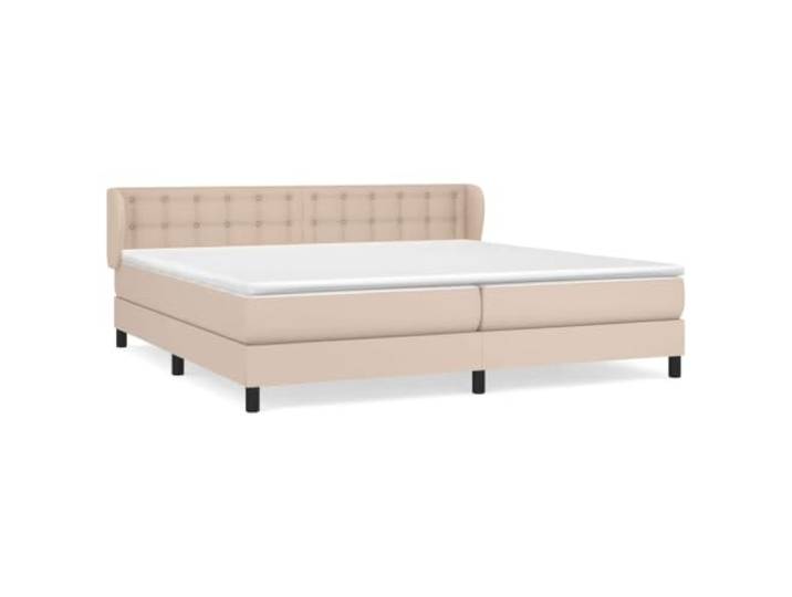 KKgypkn Boxspringbett Kunstleder Cappuccino-Braun 200x200cm mit Taschenfederkernmatratze, höhenverstellbares Kopfteil, mittelharte Stützkraft, pflegeleichter Bezug