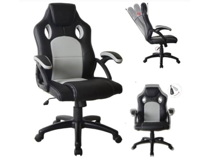 Gamestoel Wouter junior bureaustoel - racing gaming stijl - hoogte verstelbaar - zwart grijs