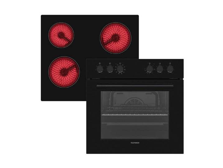 Telefunken Elektro-Herd-Set ECH65A-B2, VapClean, Einbauherdset, 65 L, Backofen mit Grill & Umluft, Glaskeramik-Kochfeld