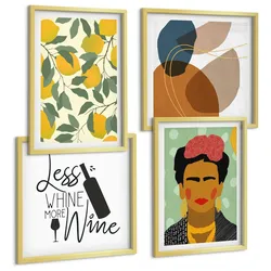 BILDER SET 4er Set - 50x50 cm & 40x60 cm Goldrahmen - Zitronenweinporträt von Frida