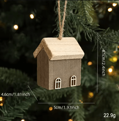 Inspire Curations Rustic Wooden Christmas House Ornament Mini Hanging Holiday Decor e