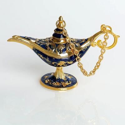 Uplift Picks Vintage Aladdin Lamp Decor Metal Genie Ornament For Antique Style Home Decoration blue