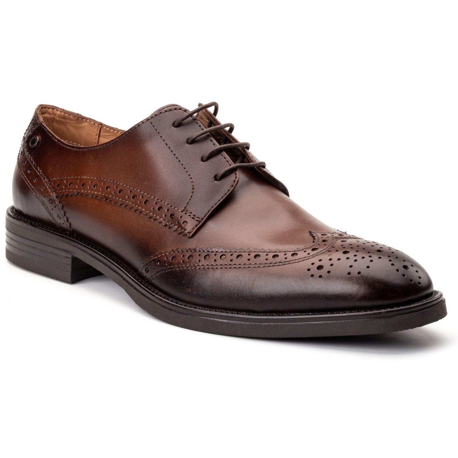 Base London Herren Braun Brogues Schuhe aus Leder mit Tasche