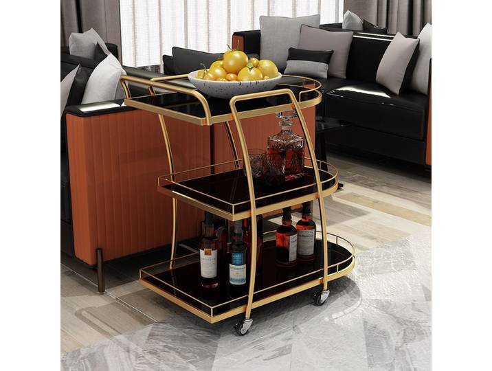 Chariot de service pliable en acier inoxydable robuste pour hôtel, chariot à bagages, chariot à thé à 3 niveaux avec roues silencieuses