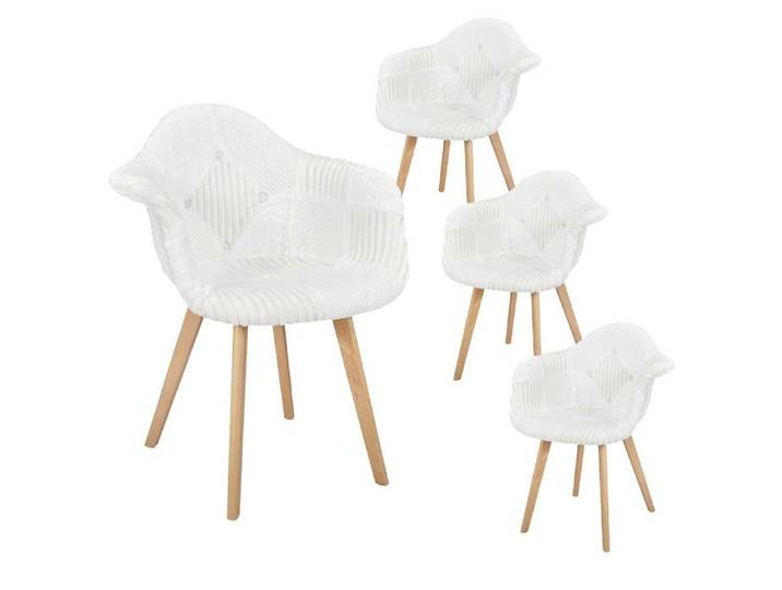 ROHAN - Lot de 4 Fauteuils Imitation Laine Motif Patchwork Blanc