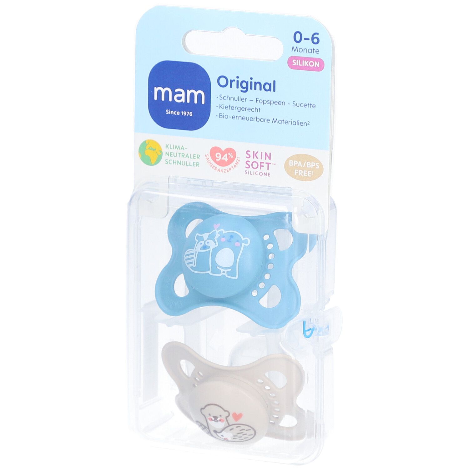 MAM Original Pure Siliconen Fopspeen Blauw - Ecru 0-6 Maanden 2 St Sauger
