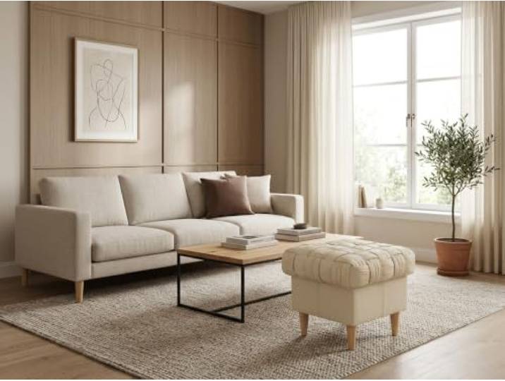 Family Meble Polsterhocker Carol Royal Aura – Fußhocker mit Stoff-Bezug und Stauraum – Hellbeige · Royal 1