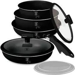 BerlingerHaus Design Kochset inkl. Smart Lids, 9-teilig, mattschwarz, Pfannenset + Topfset, Schwarz