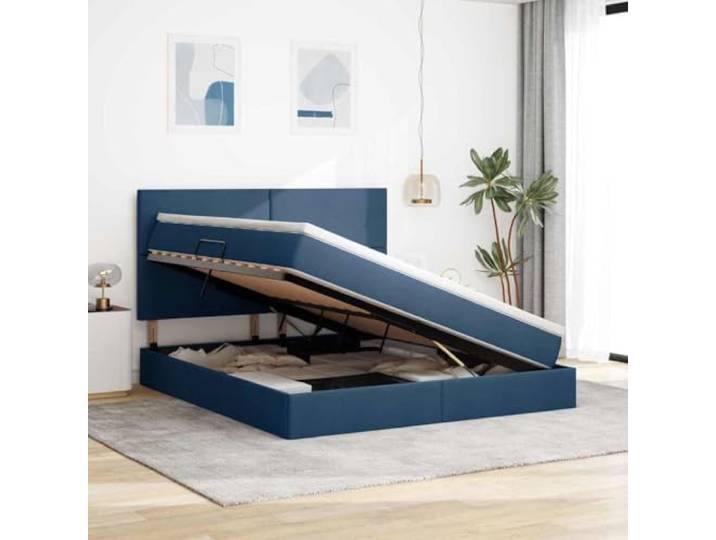 KTHLBRH Boxspringbett blau 160 x 200 cm mit Matratze Kunstleder, hydraulischer Heber, Metallrahmen, seitlicher Behälter