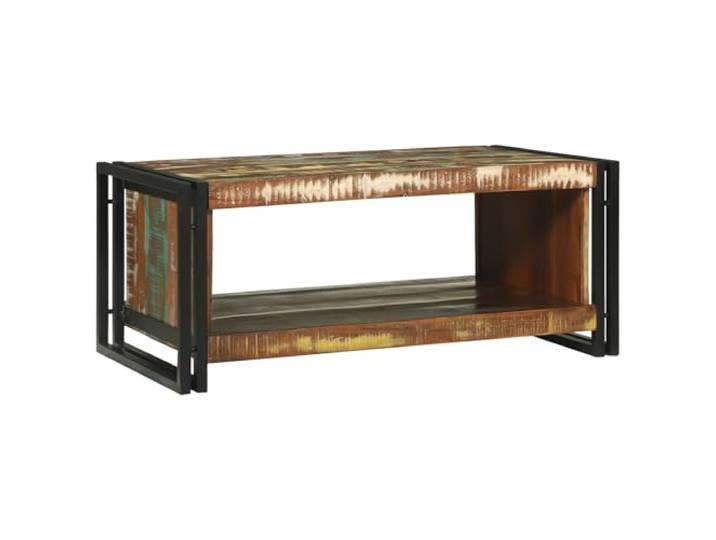 Massivholz Couchtisch 90x50x38 cm aus Altholz mit verwitterter Oberfläche und industriellem Stil - Rustikaler Wohnzimmertisch mit großer Fläche und handgefertigter Qualität