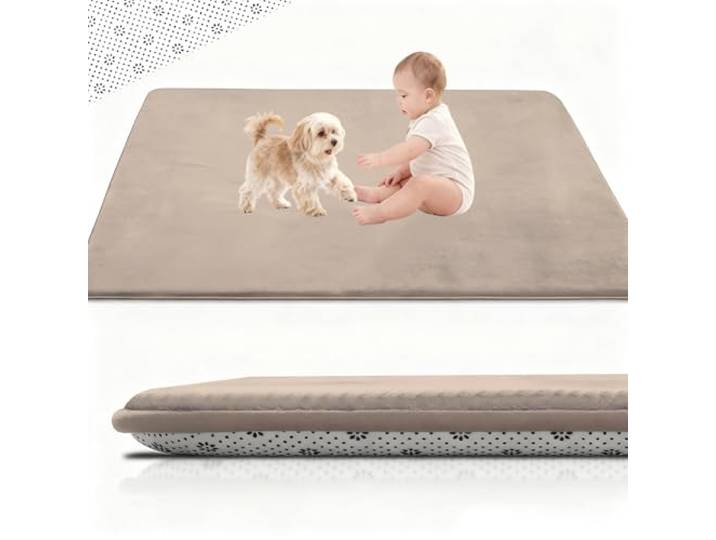 Stqyeiw 2cm Dicke Krabbelmatte Baby 200 x 320 cm Extra dick und Spielmatte, Spielteppich Rutschfester, Teppich für Wohn und Kinderzimmer Tatami Matte Hellbraun