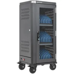 Manhattan 30-Port USB-C Ladeschrank auf Rollen - 30W pro Port, Notebookwagen, Schwarz