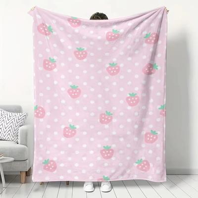 Shop Station Sweet Strawberry Flannel Blanket Soft Pink Throw For Cozy Comfort & Home Decor pink 27.56 39.37 In