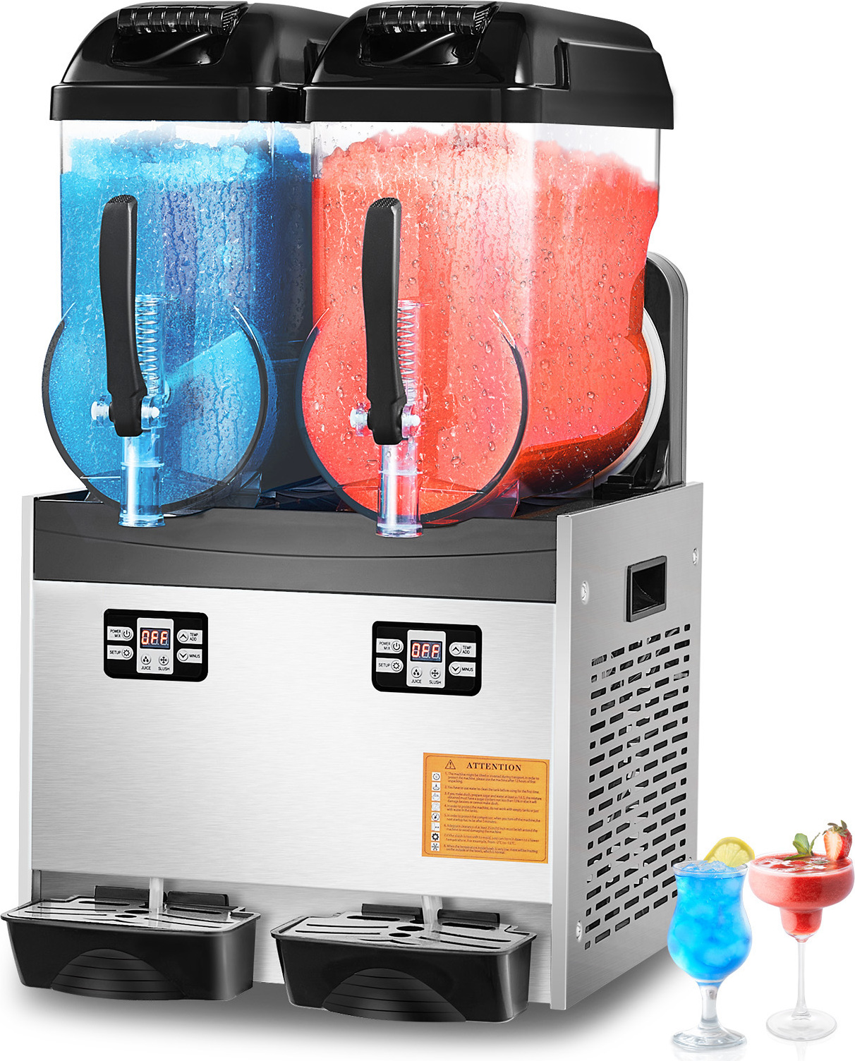 SucceBuy 12Lx2 Kommerzielle Slushy-Maschine, Doppeltank-Gefrorenes-Getränke-Maker, 96 Tassen Margarita-Smoothie-Slushie-Maker, Edelstahl für Zuhause, Party, Café, Bar
