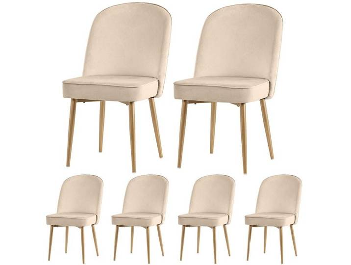 Lot De 6 Chaises De Salle À Manger Chaises De Salle À Manger En Velours Beige Moderne Pieds En Métal Doré Élégant Et Confortable