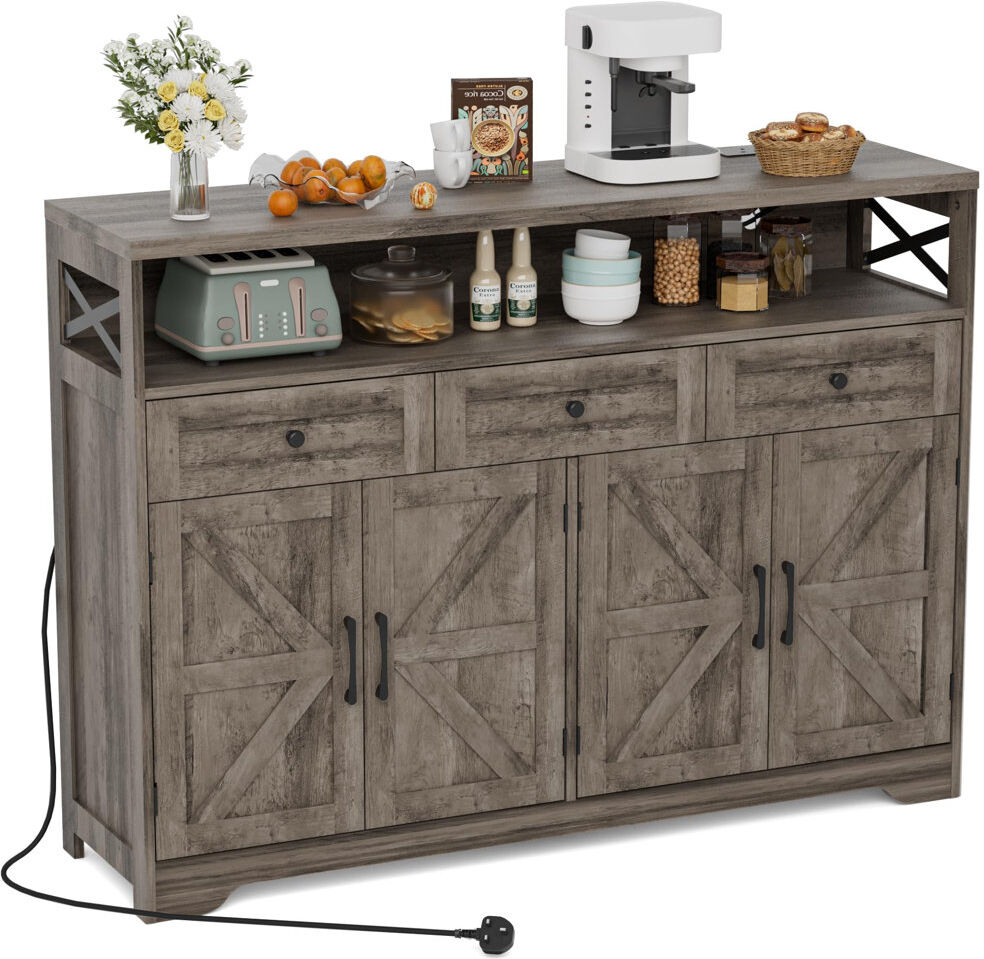Brambly Cottage 130 cm W Solid Wood Sideboard Gray 95cm H X 130cm W X 35cm D