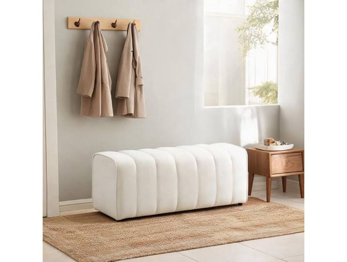 Banc de chambre design capitonné en bois et tissu clean white 110 cm style moderne supporte 220 kg