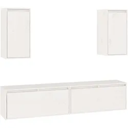 Helloshop26 - Multimedia-TV-Möbel TV-Regal TV-Ständer Esszimmer Wohnzimmer Schlafzimmer 4-teilig massives weißes Kiefernholz 02_0028722