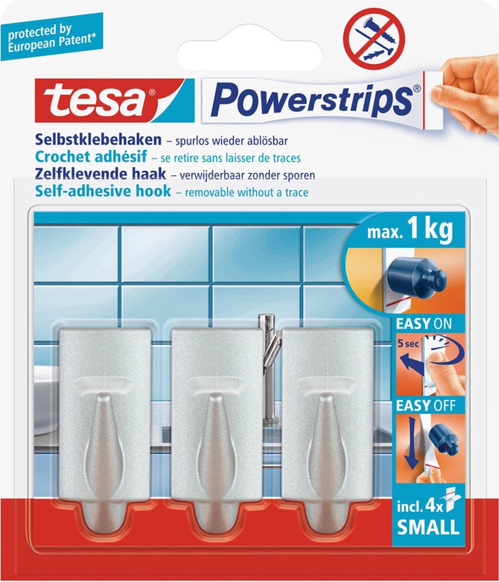 Tesa Powerstrips Haken Trend Chroom Small - 9 stuks