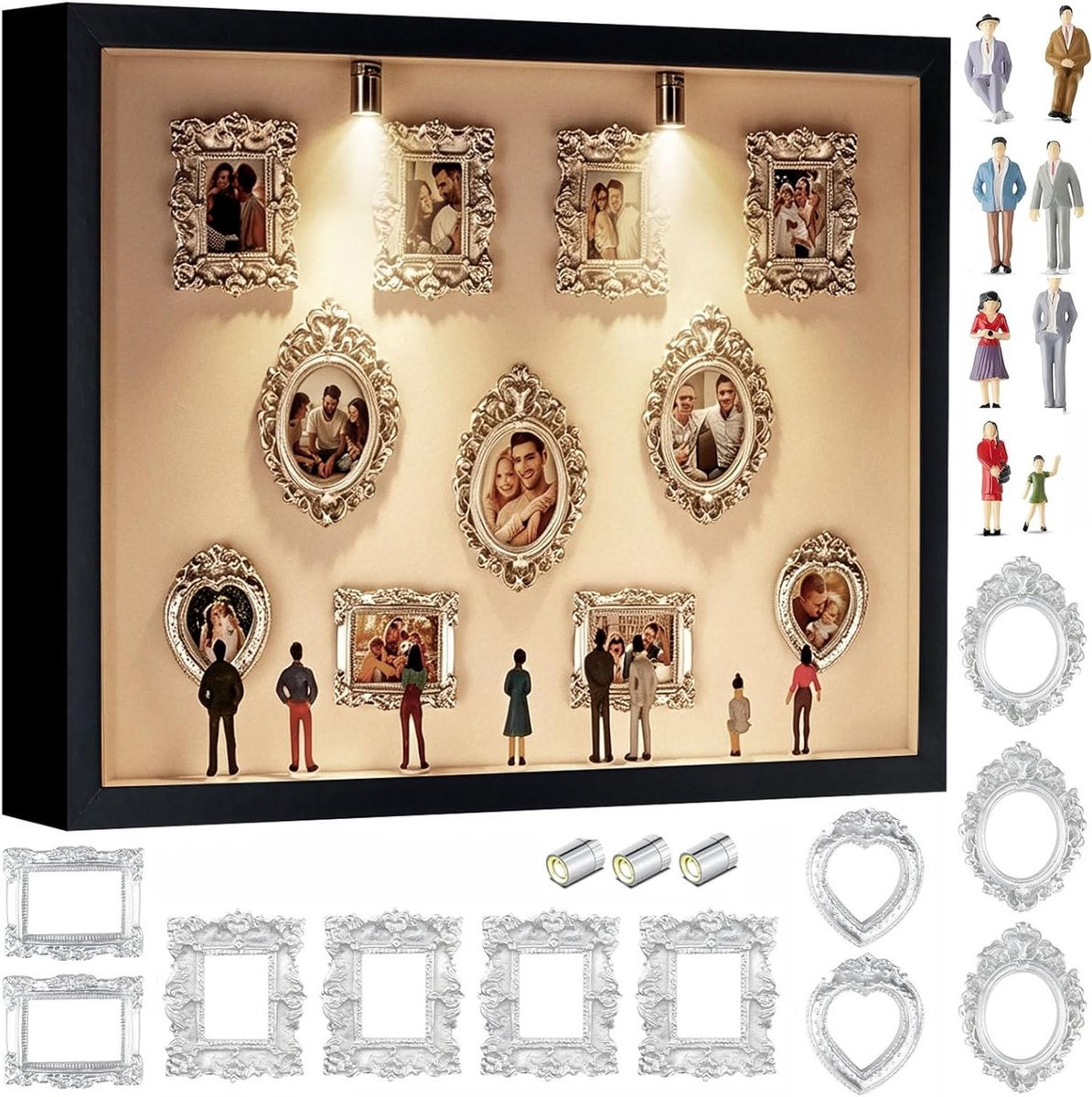 Mini Museum Silhouetdoos Fotolijst met LED Verlichting voor Woondecoratie en Jubileum